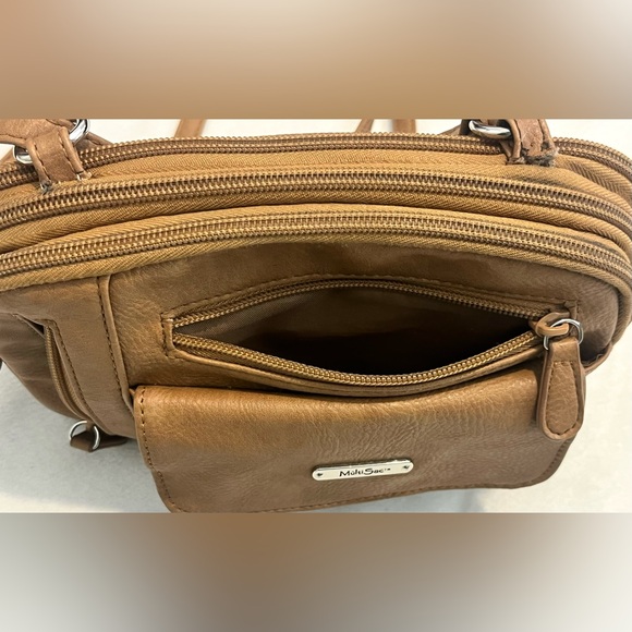MultiSac Zippy Triple Light Brown Purse Tan Vegan Leather Crossbody Bag - Picture 5 of 16